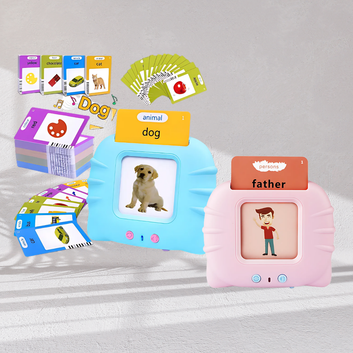 Pink or Blue Talking Flash Card Reader with a Set of 112 Double Side cards