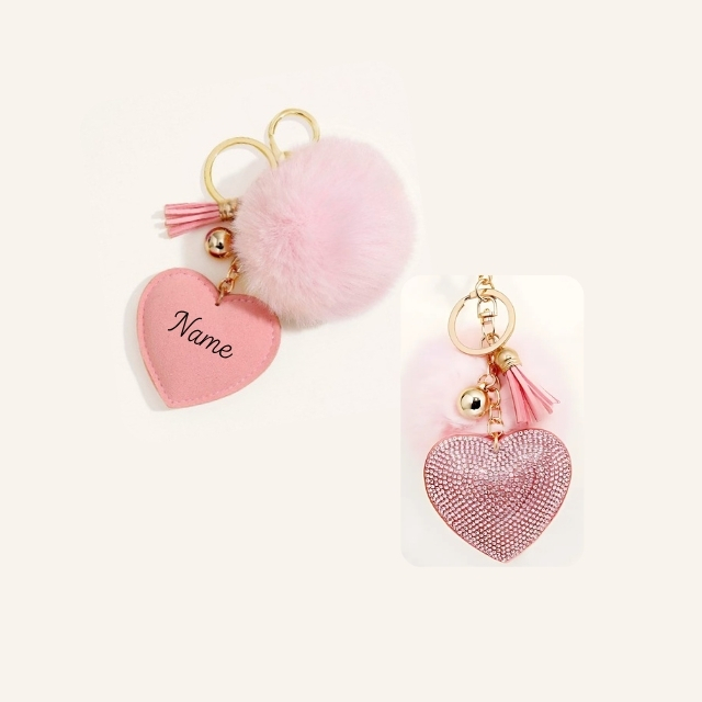 Personalized Rhinestone Heart Keyring