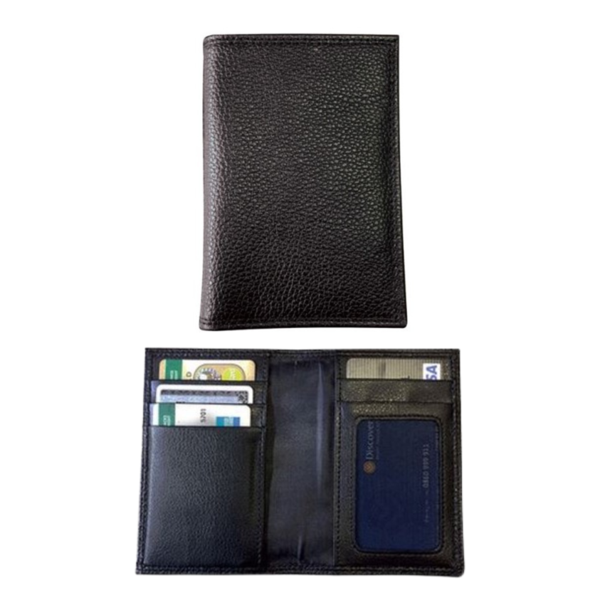 Napoli genuine leather bifold credit card holder in black with mesh ID window, card slots, and inner note pockets