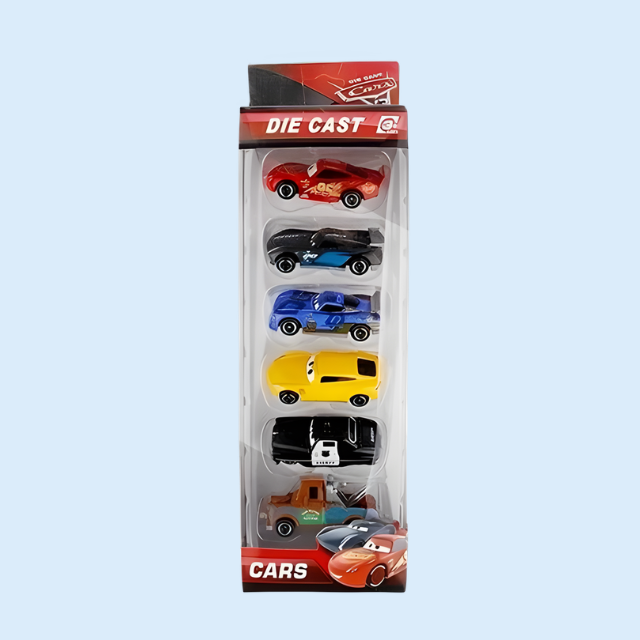 6 piece Lightning McQueen die cast alloy metal car set