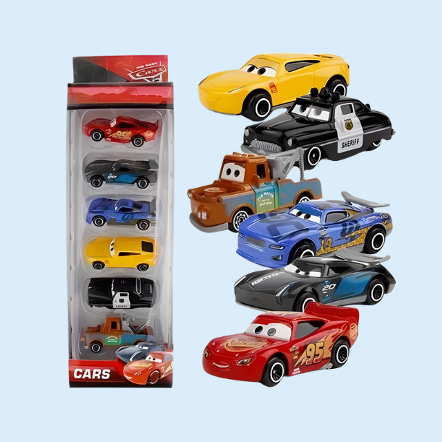 6 piece Lightning McQueen die cast alloy metal car set