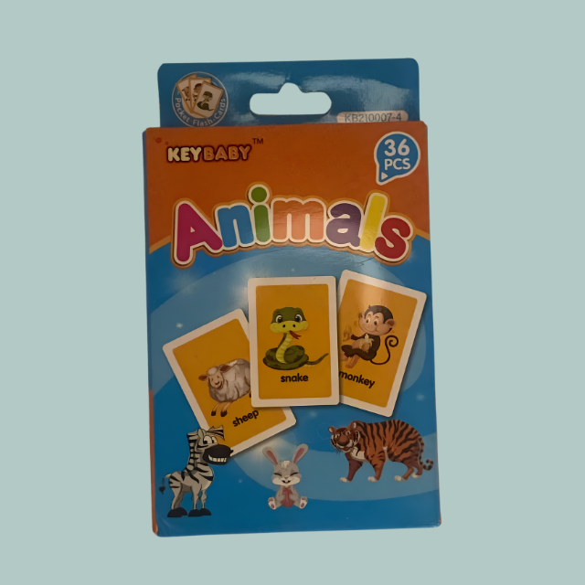 36 double-sided animal flashcards for kids with real animal images and cartoon illustrations